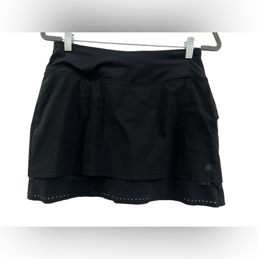 Athleta Womens XS Black Laser Cut Tiered Active Skort Zipper Pocket Running